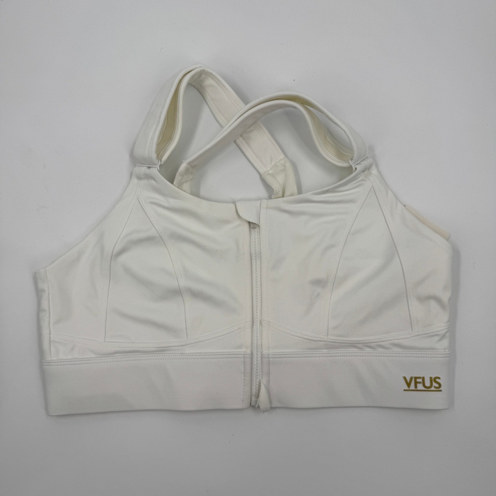 VFUS White High Impact Zip Front Sports Bra Medium Adjustable Straps NWT